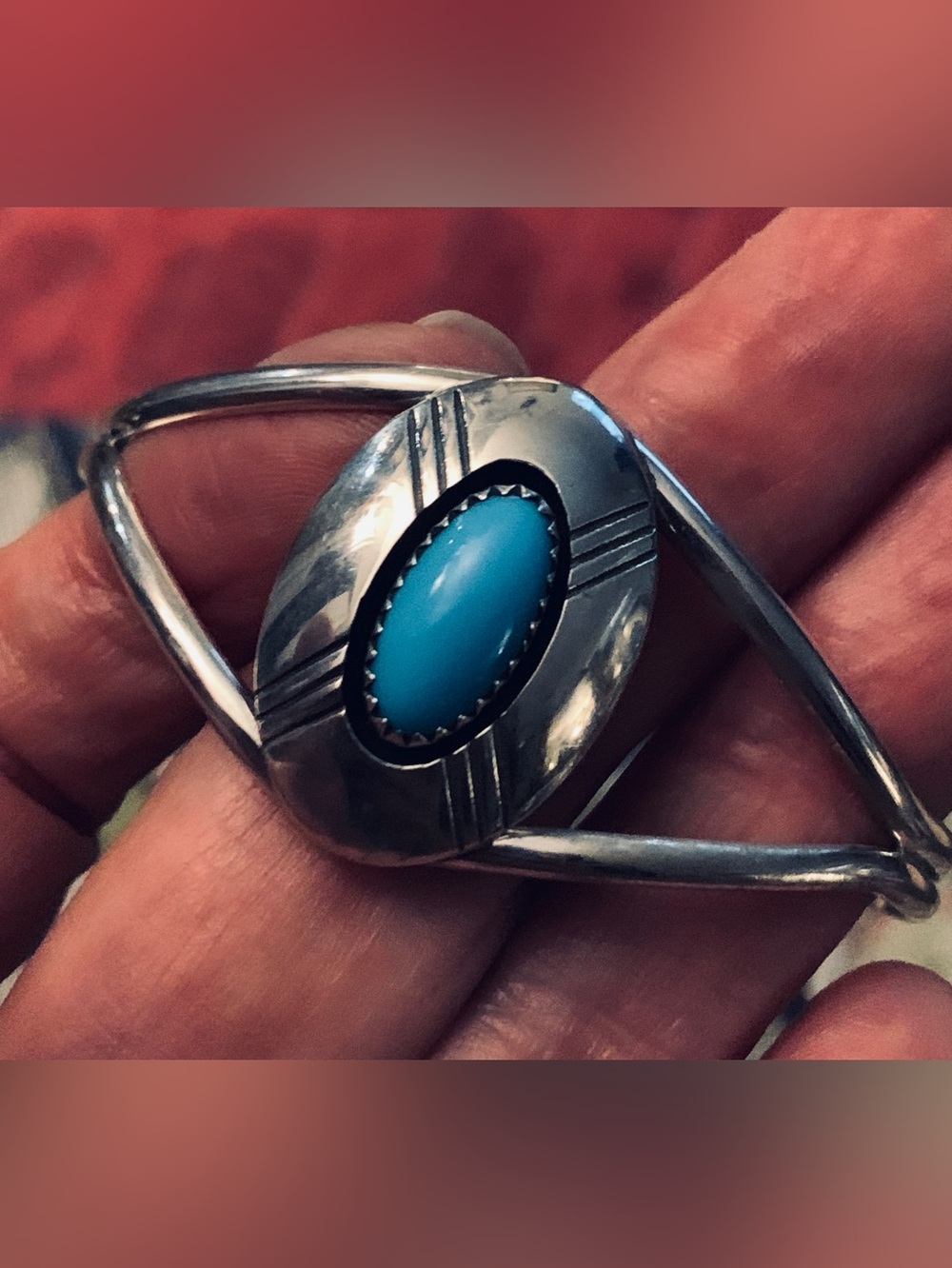 Vintage Turquoise Shadowbox Cuff Bracelet Signed 13.03 grams